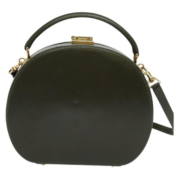 GUCCI Hand Bag Leather 2way Green Gold Auth 136078