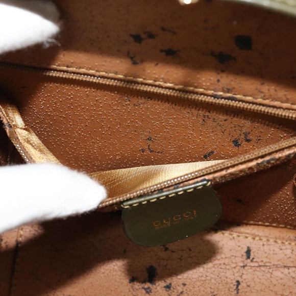 GUCCI Hand Bag Leather 2way Green Gold Auth 136078