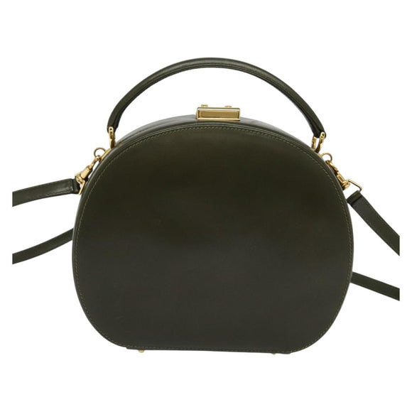 GUCCI Hand Bag Leather 2way Green Gold Auth 136078