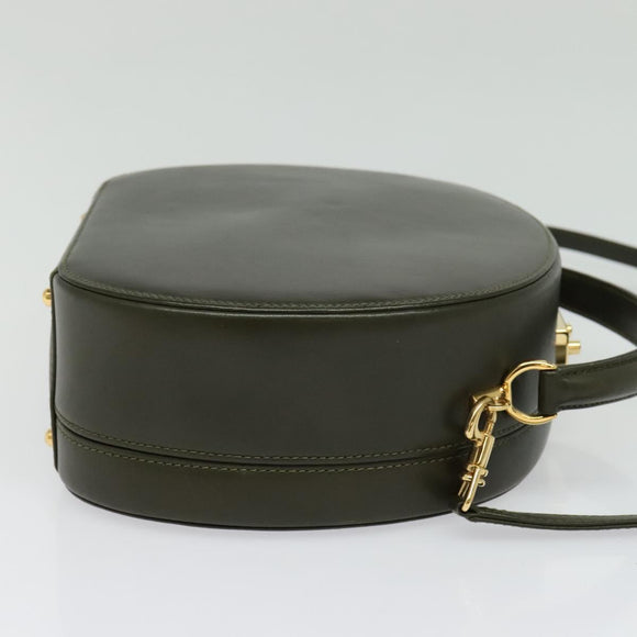 GUCCI Hand Bag Leather 2way Green Gold Auth 136078