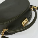 GUCCI Hand Bag Leather 2way Green Gold Auth 136078-6