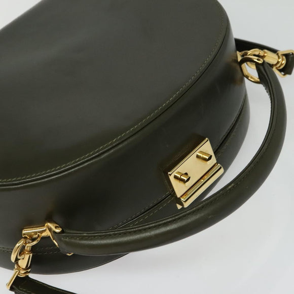 GUCCI Hand Bag Leather 2way Green Gold Auth 136078
