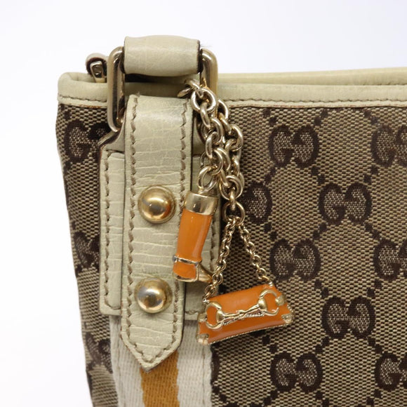GUCCI GG Canvas Sherry Line Shoulder Bag Beige Gold 144388 Auth 136079