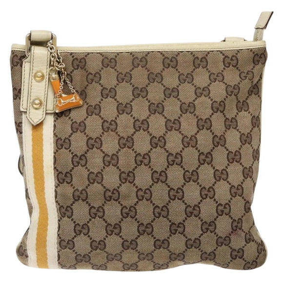 GUCCI GG Canvas Sherry Line Shoulder Bag Beige Gold 144388 Auth 136079