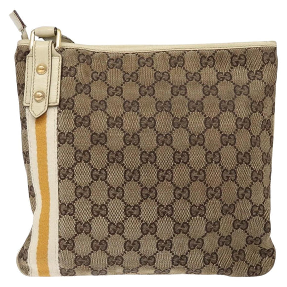 GUCCI GG Canvas Sherry Line Shoulder Bag Beige Gold 144388 Auth 136079
