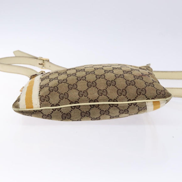 GUCCI GG Canvas Sherry Line Shoulder Bag Beige Gold 144388 Auth 136079