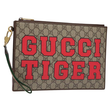 GUCCI GG Supreme Web Sherry Line Clutch Bag PVC Beige Gold 688378 Auth 136081