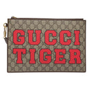 GUCCI GG Supreme Web Sherry Line Clutch Bag PVC Beige Gold 688378 Auth 136081-2