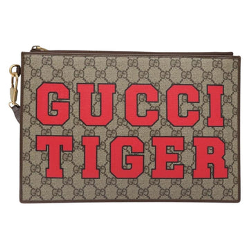 GUCCI GG Supreme Web Sherry Line Clutch Bag PVC Beige Gold 688378 Auth 136081 - 0