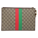 GUCCI GG Supreme Web Sherry Line Clutch Bag PVC Beige Gold 688378 Auth 136081-3