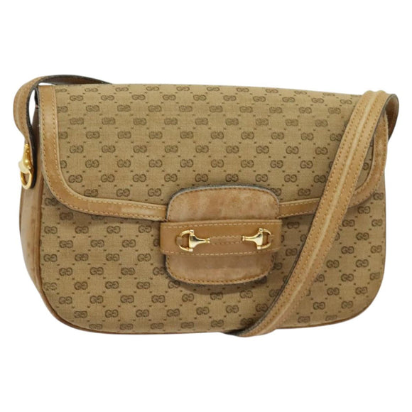 GUCCI Micro GG Canvas Shoulder Bag Beige Gold Auth 136082