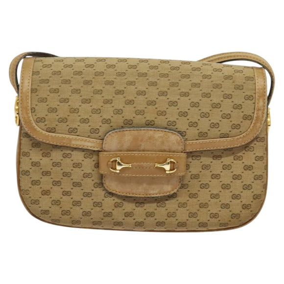 GUCCI Micro GG Canvas Shoulder Bag Beige Gold Auth 136082