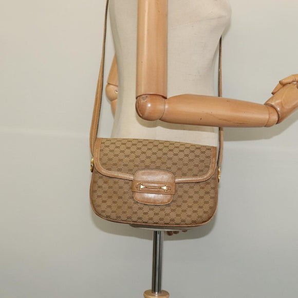 GUCCI Micro GG Canvas Shoulder Bag Beige Gold Auth 136082