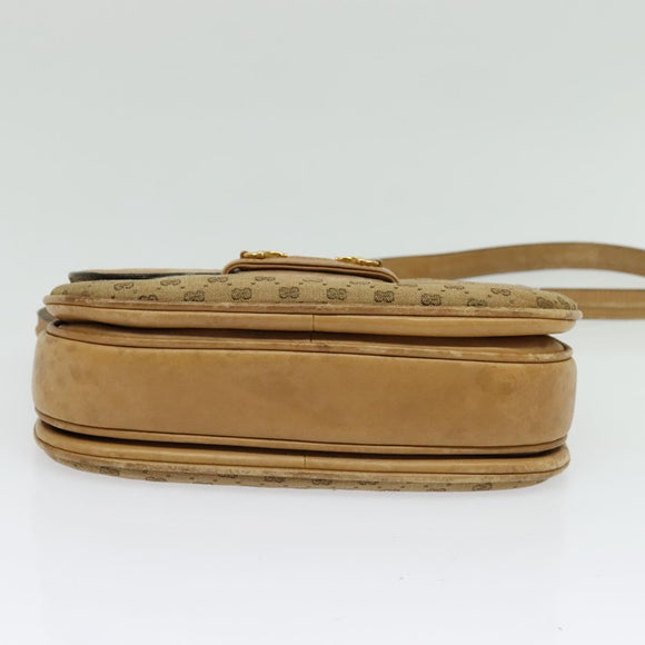GUCCI Micro GG Canvas Shoulder Bag Beige Gold Auth 136082
