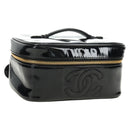 CHANEL Vanity Pouch Patent leather Black Gold CC Auth 136084-1