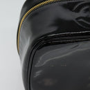 CHANEL Vanity Pouch Patent leather Black Gold CC Auth 136084-8