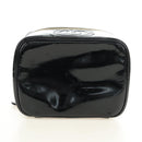 CHANEL Vanity Pouch Patent leather Black Gold CC Auth 136084-10