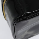 CHANEL Vanity Pouch Patent leather Black Gold CC Auth 136084-10