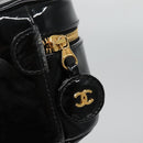 CHANEL Vanity Pouch Patent leather Black Gold CC Auth 136084-16