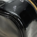 CHANEL Vanity Pouch Patent leather Black Gold CC Auth 136084-17