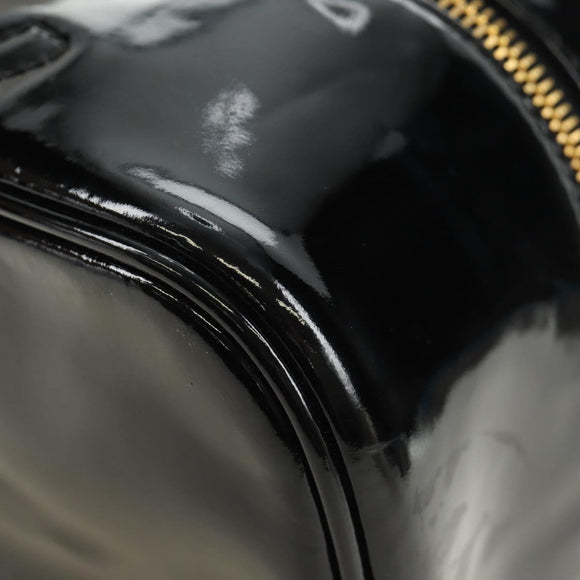 CHANEL Vanity Pouch Patent leather Black Gold CC Auth 136084