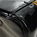 CHANEL Vanity Pouch Patent leather Black Gold CC Auth 136084-11