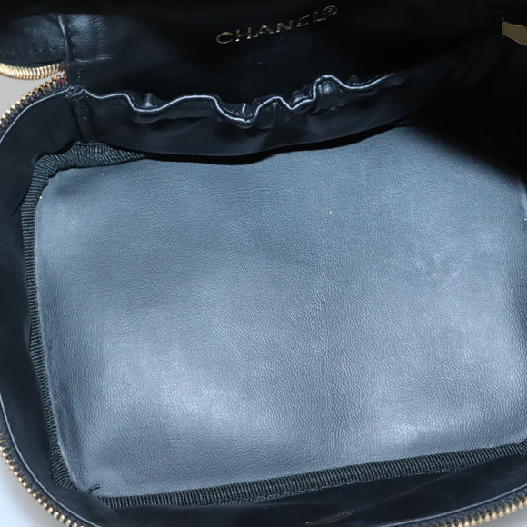 CHANEL Vanity Pouch Patent leather Black Gold CC Auth 136084