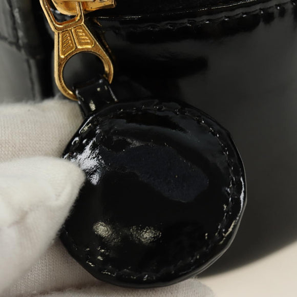 CHANEL Vanity Pouch Patent leather Black Gold CC Auth 136084