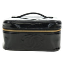 CHANEL Vanity Pouch Patent leather Black Gold CC Auth 136084-13