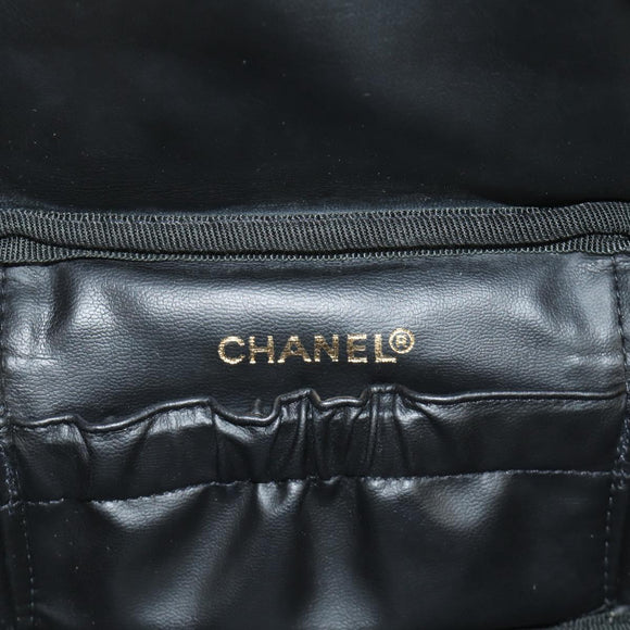 CHANEL Vanity Pouch Patent leather Black Gold CC Auth 136084