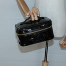 CHANEL Vanity Pouch Patent leather Black Gold CC Auth 136084-24