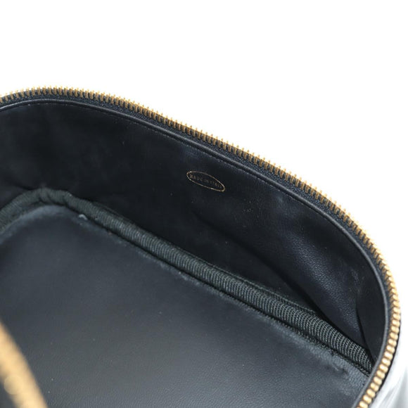 CHANEL Vanity Pouch Patent leather Black Gold CC Auth 136084