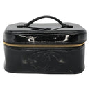 CHANEL Vanity Pouch Patent leather Black Gold CC Auth 136084-13