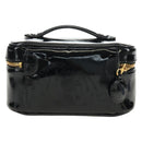 CHANEL Vanity Pouch Patent leather Black Gold CC Auth 136084-2