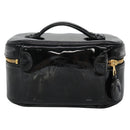 CHANEL Vanity Pouch Patent leather Black Gold CC Auth 136084-2