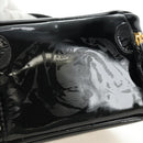 CHANEL Vanity Pouch Patent leather Black Gold CC Auth 136084-3