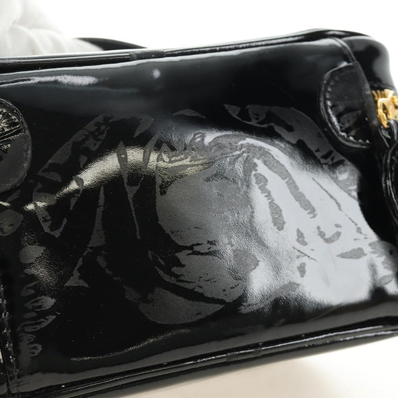 CHANEL Vanity Pouch Patent leather Black Gold CC Auth 136084
