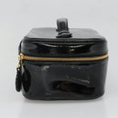 CHANEL Vanity Pouch Patent leather Black Gold CC Auth 136084-3