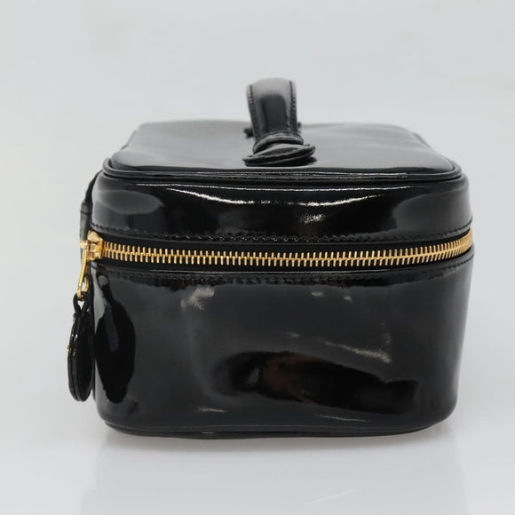 CHANEL Vanity Pouch Patent leather Black Gold CC Auth 136084