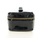 CHANEL Vanity Pouch Patent leather Black Gold CC Auth 136084-4