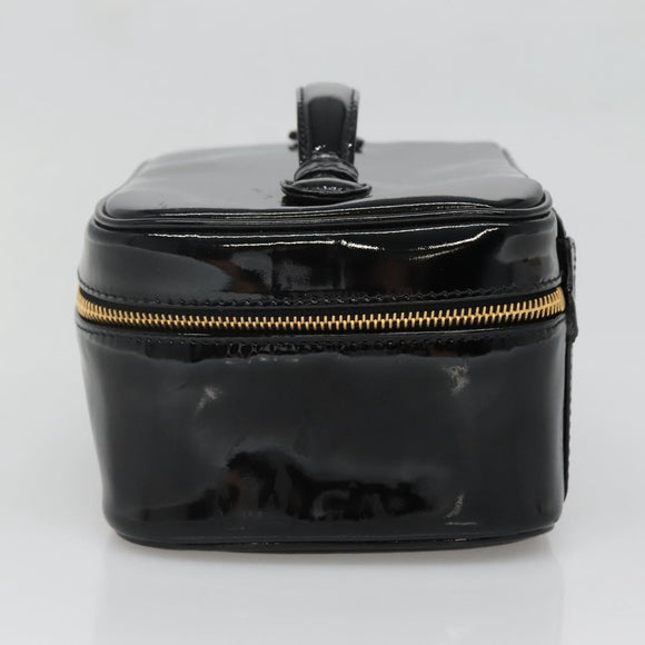 CHANEL Vanity Pouch Patent leather Black Gold CC Auth 136084