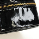 CHANEL Vanity Pouch Patent leather Black Gold CC Auth 136084-5