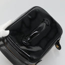 CHANEL Vanity Pouch Patent leather Black Gold CC Auth 136084-5