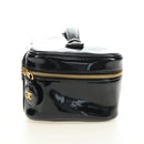 CHANEL Vanity Pouch Patent leather Black Gold CC Auth 136084-6