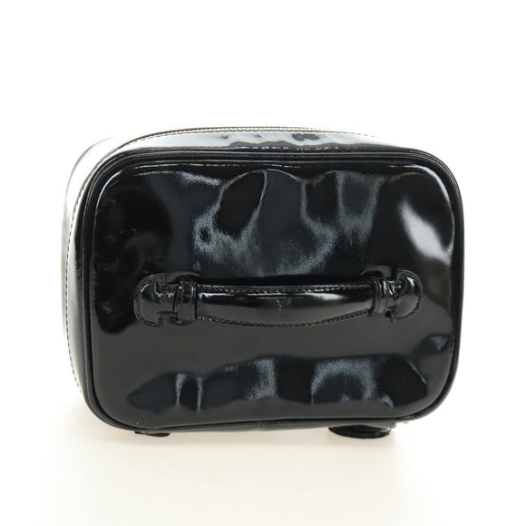 CHANEL Vanity Pouch Patent leather Black Gold CC Auth 136084