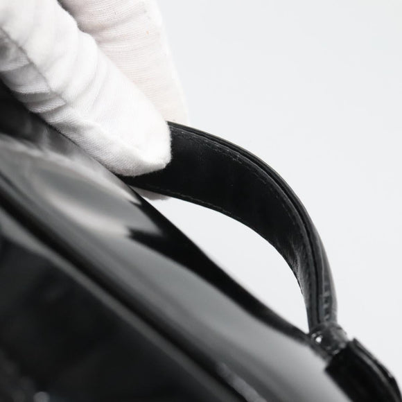 CHANEL Vanity Pouch Patent leather Black Gold CC Auth 136084