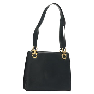 Salvatore Ferragamo Gancini Shoulder Bag Leather Navy Gold Auth 136108