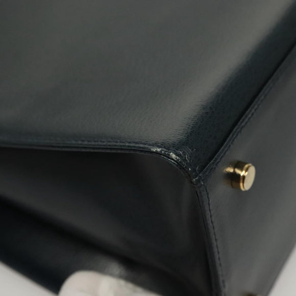 Salvatore Ferragamo Gancini Shoulder Bag Leather Navy Gold Auth 136108