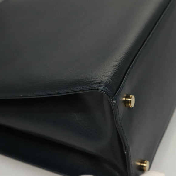 Salvatore Ferragamo Gancini Shoulder Bag Leather Navy Gold Auth 136108