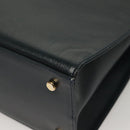 Salvatore Ferragamo Gancini Shoulder Bag Leather Navy Gold Auth 136108-17